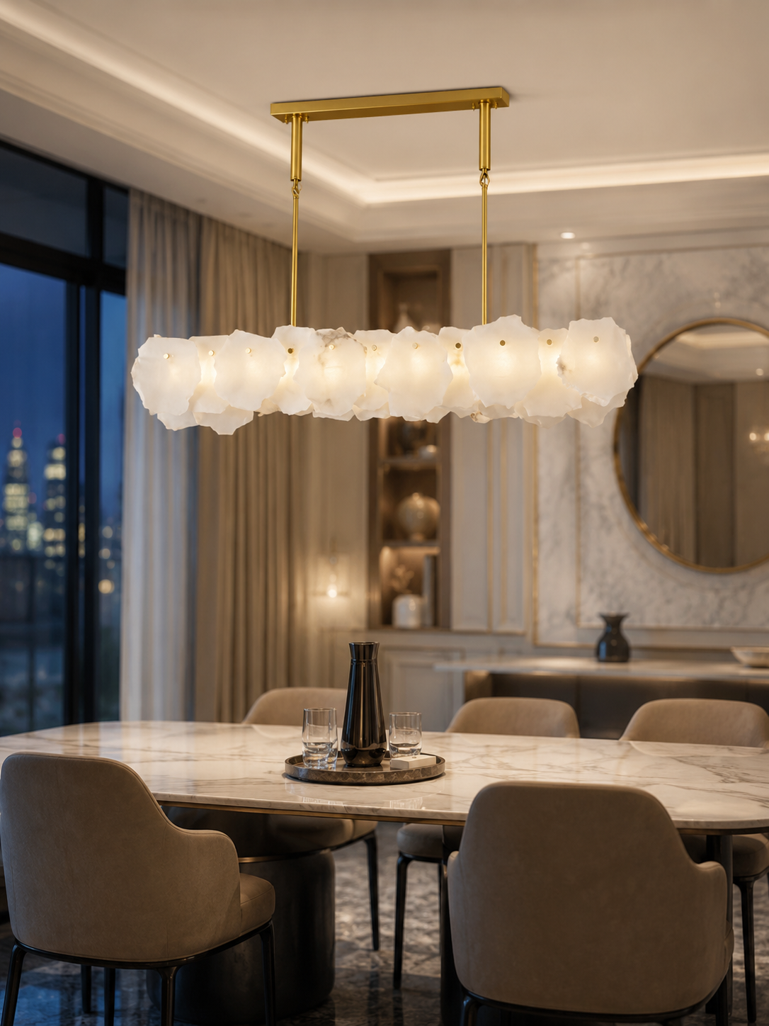 The Veloura Chandelier — Luxury Cloud Glass Linear Pendant Chandelier