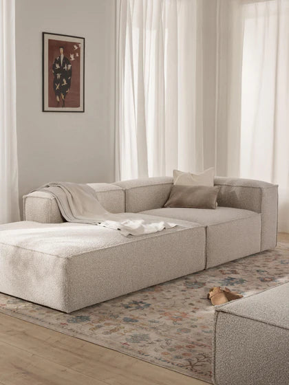 The Solene Sofa — Modular Three-Seater, White Bouclé Upholstery