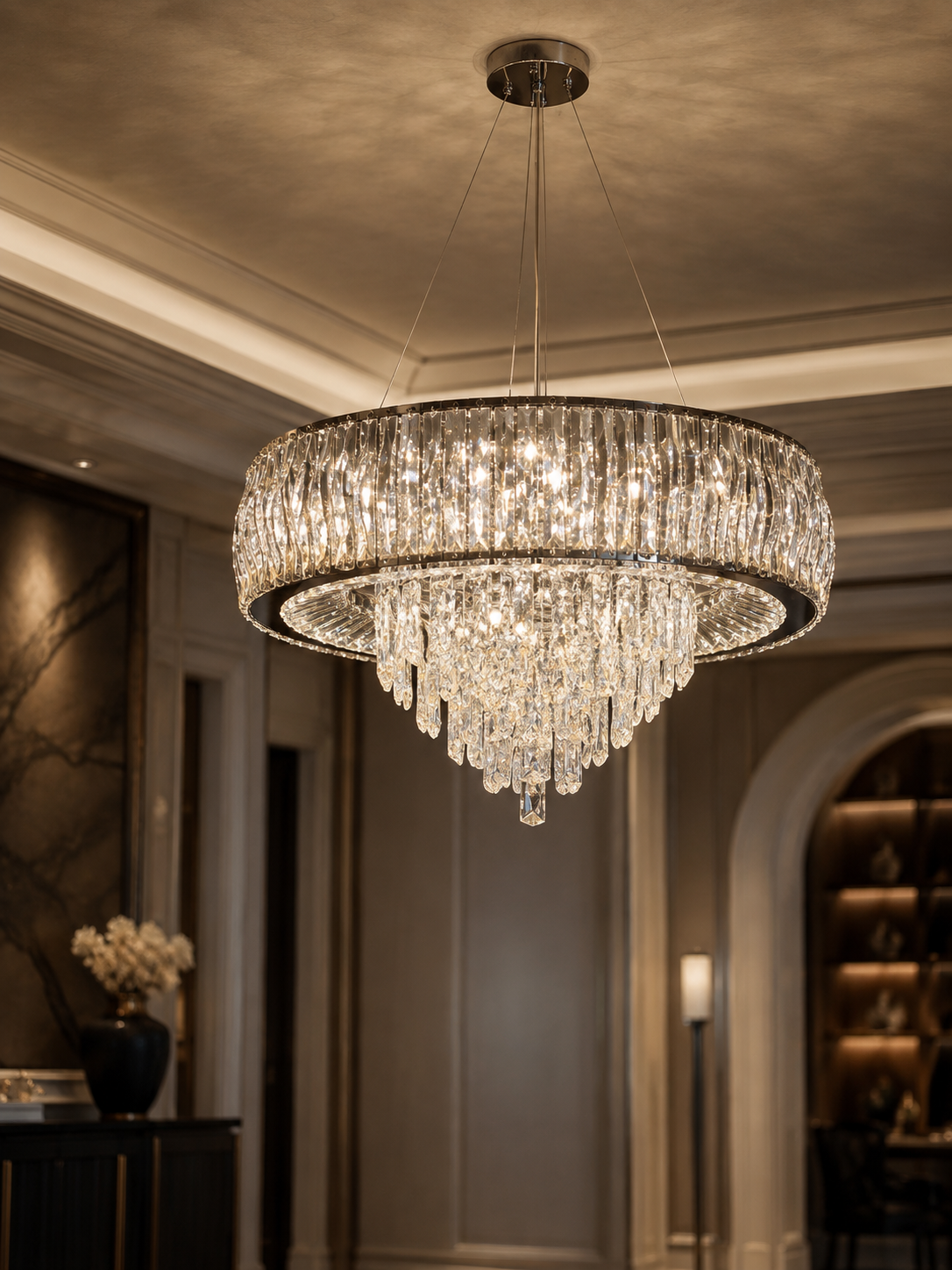 The Luméra Chandelier — Luxury Crystal Halo Cascade Chandelier