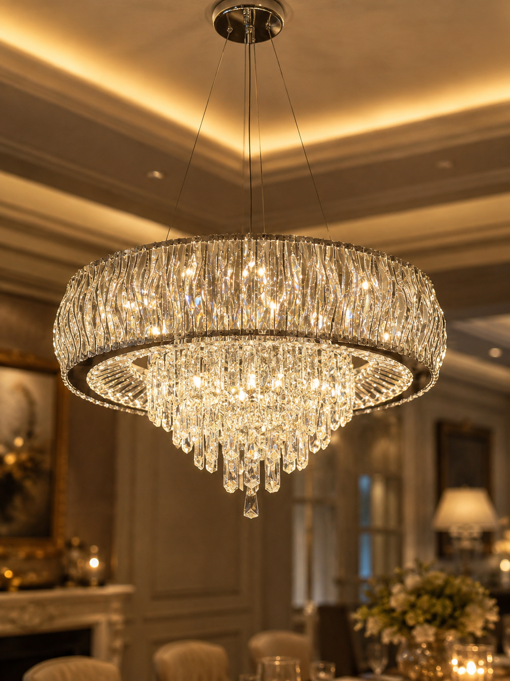 The Luméra Chandelier — Luxury Crystal Halo Cascade Chandelier