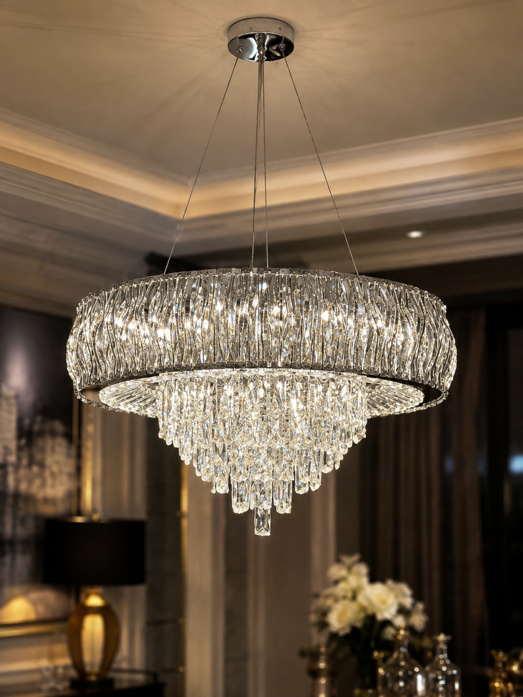 The Luméra Chandelier — Luxury Crystal Halo Cascade Chandelier
