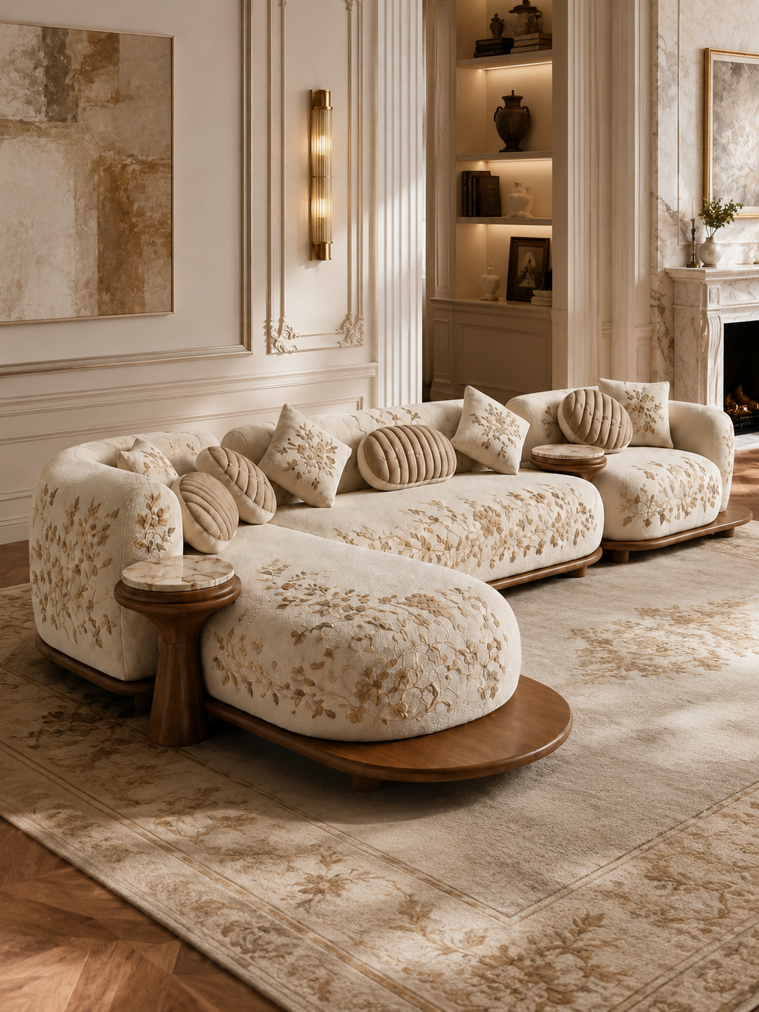 The Seravelle Sofa — Luxury Curved Botanical 6 Seater Sofa