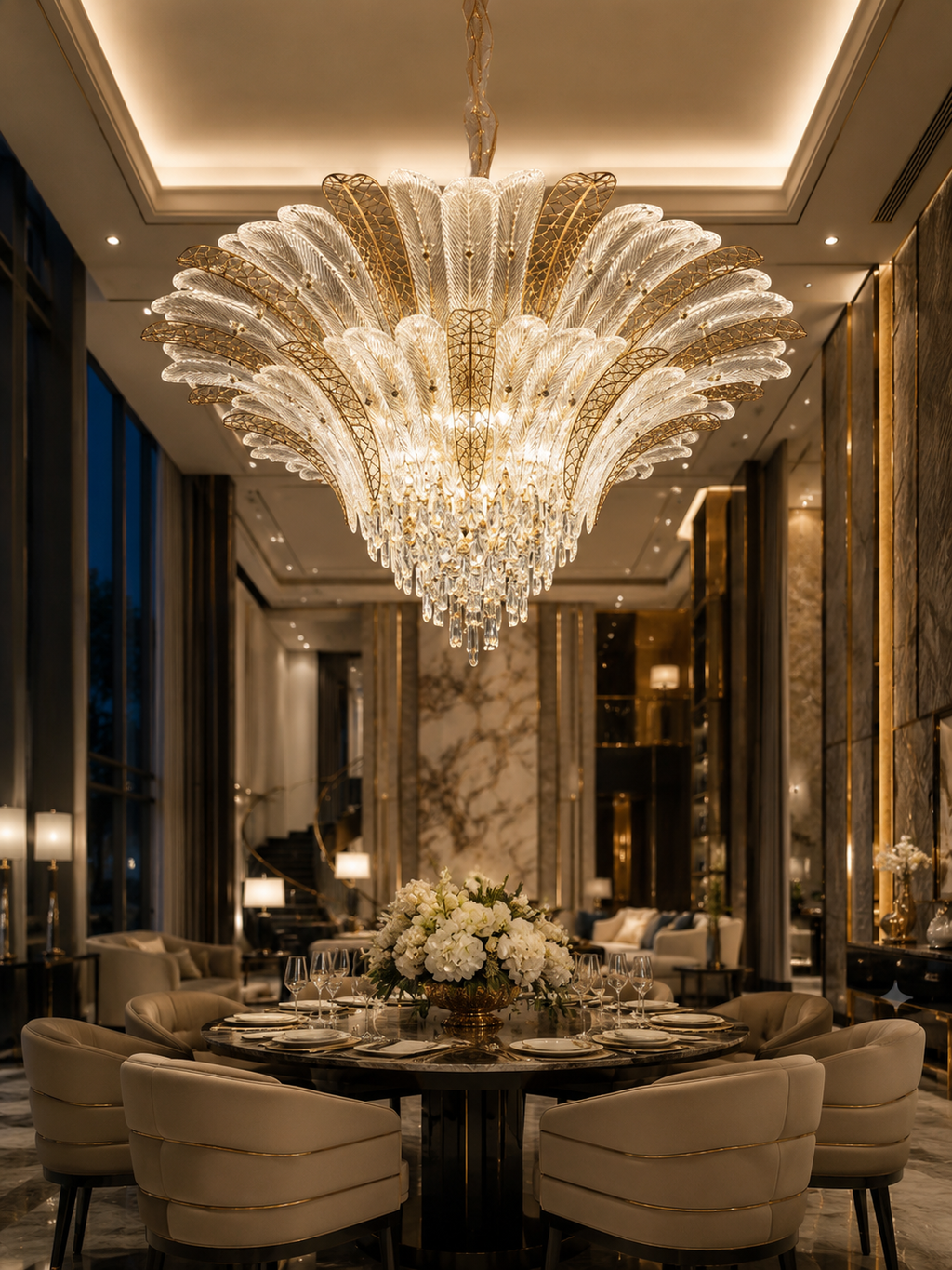 The Kalythra Cascade Chandelier — Luxury Crystal Feather Ceiling Light
