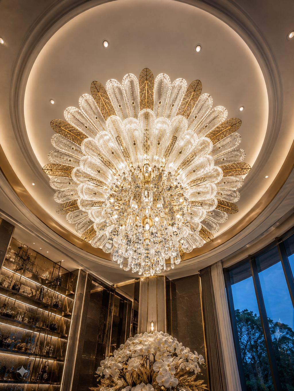 The Kalythra Cascade Chandelier — Luxury Crystal Feather Ceiling Light