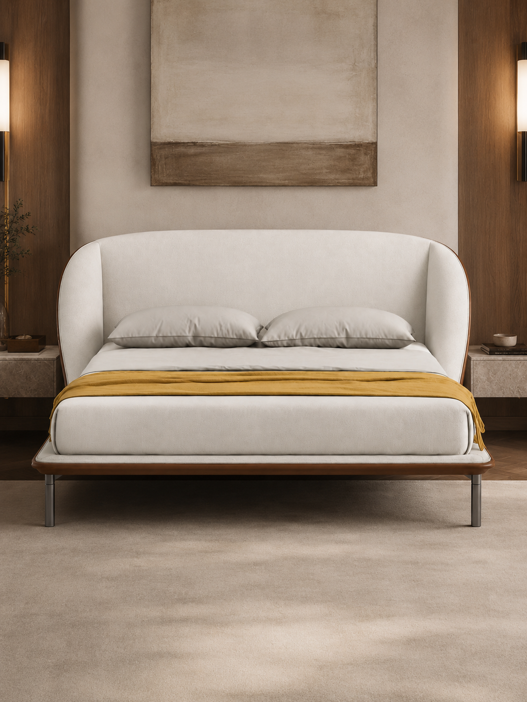 The Orelisse Bed — Luxury Curved Upholstered Bed with Wraparound Headboard